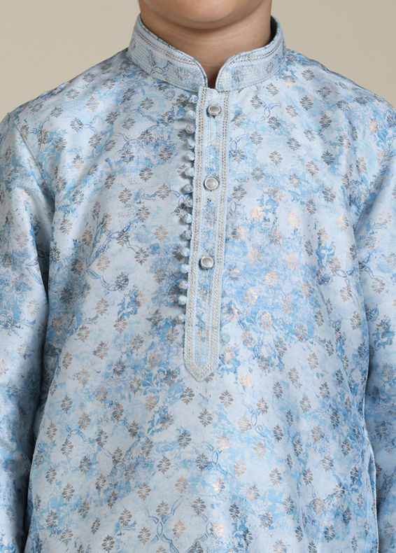 Manyavar Boys Boys Ice Blue Abstract Printed Kurta Set with Buta Pattern