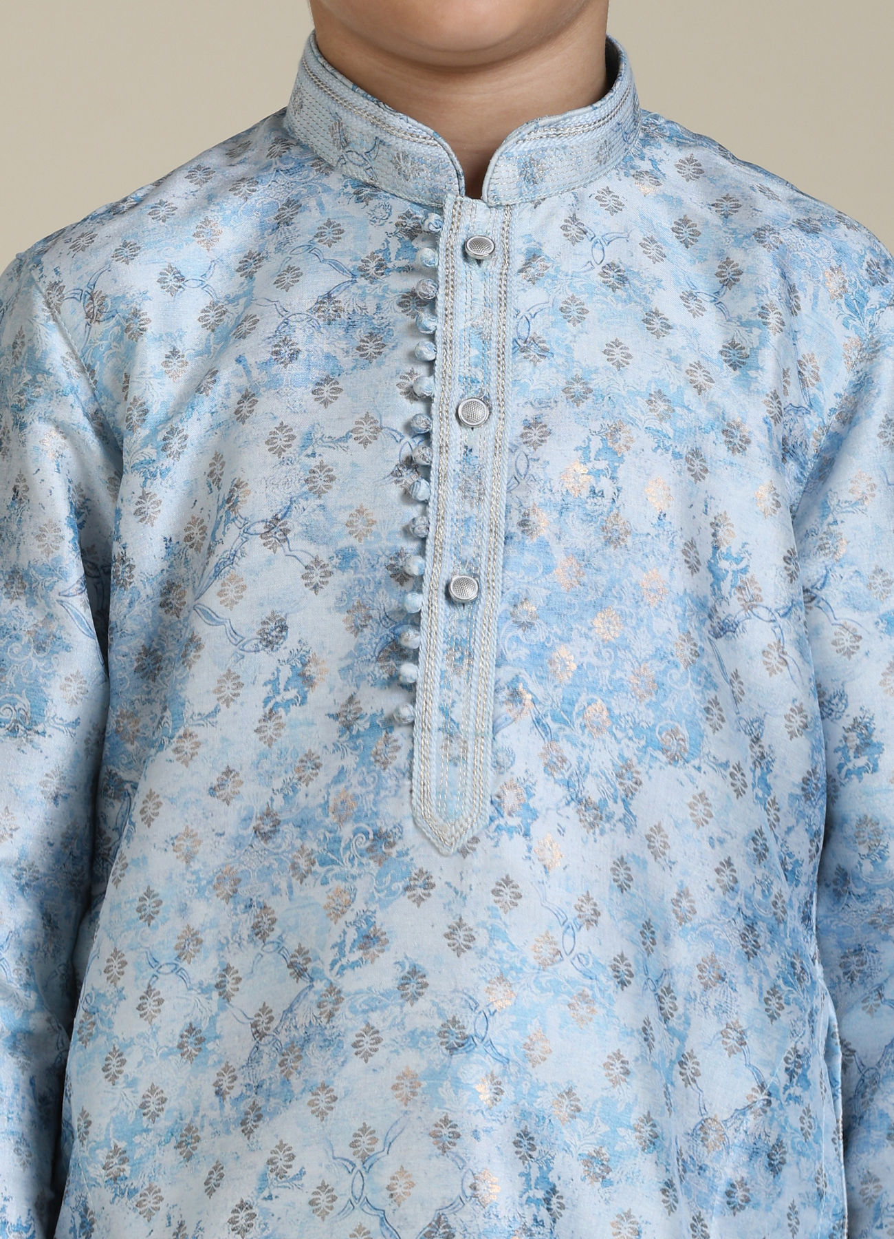 Manyavar Boys Boys Ice Blue Abstract Printed Kurta Set with Buta Pattern