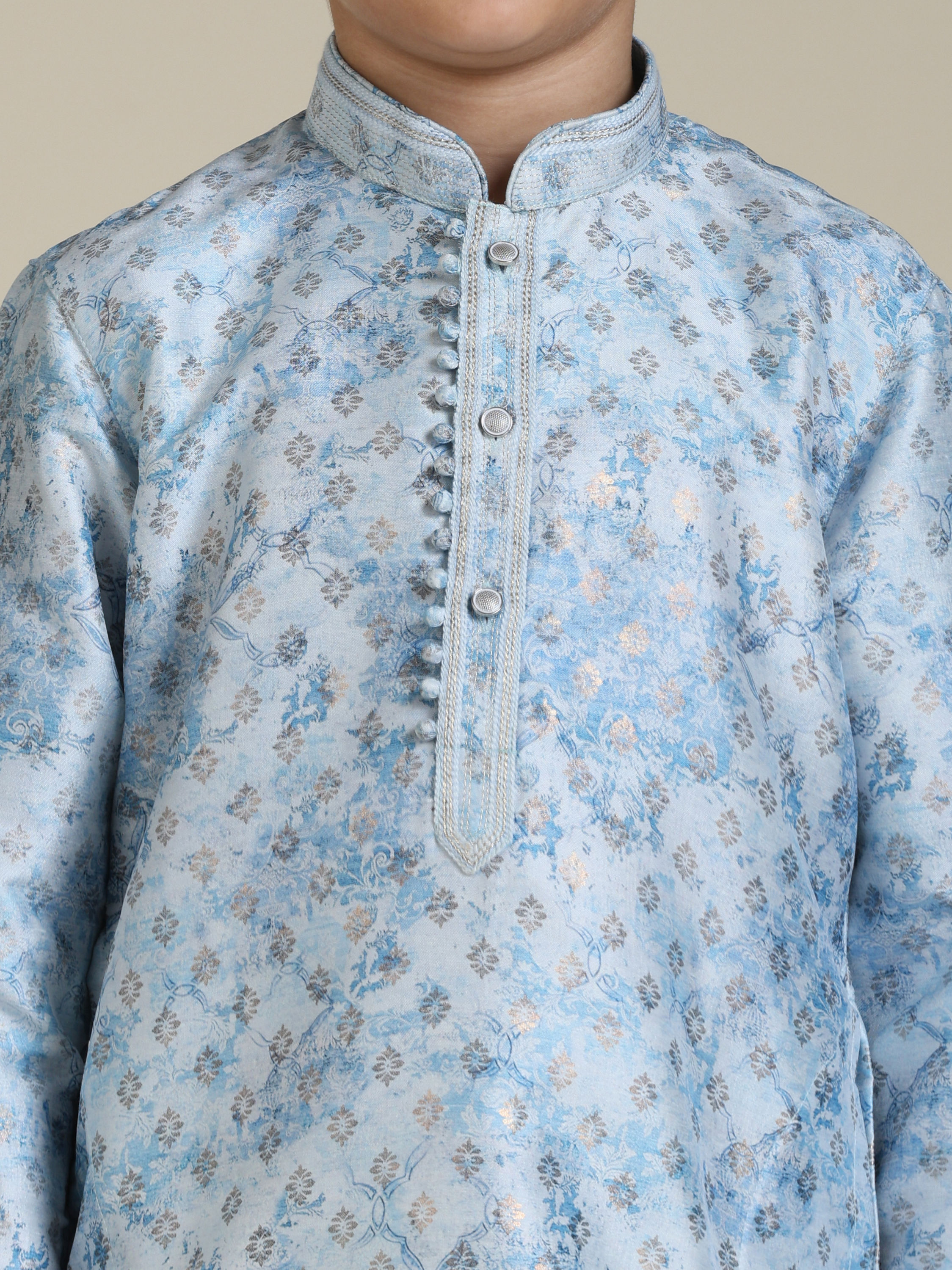 Manyavar Boys Boys Ice Blue Abstract Printed Kurta Set with Buta Pattern