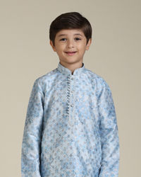 Manyavar Boys Boys Ice Blue Abstract Printed Kurta Set with Buta Pattern