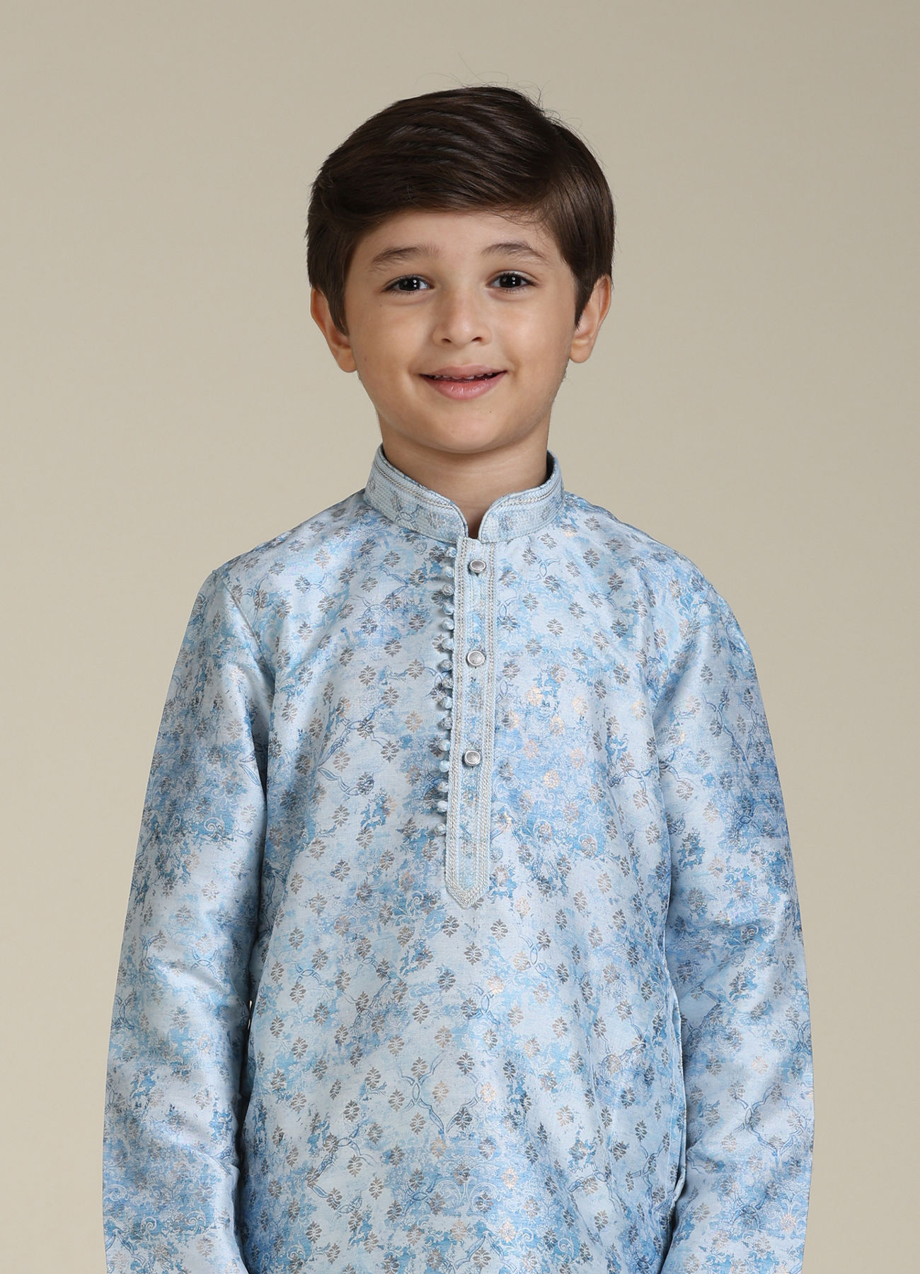 Manyavar Boys Boys Ice Blue Abstract Printed Kurta Set with Buta Pattern