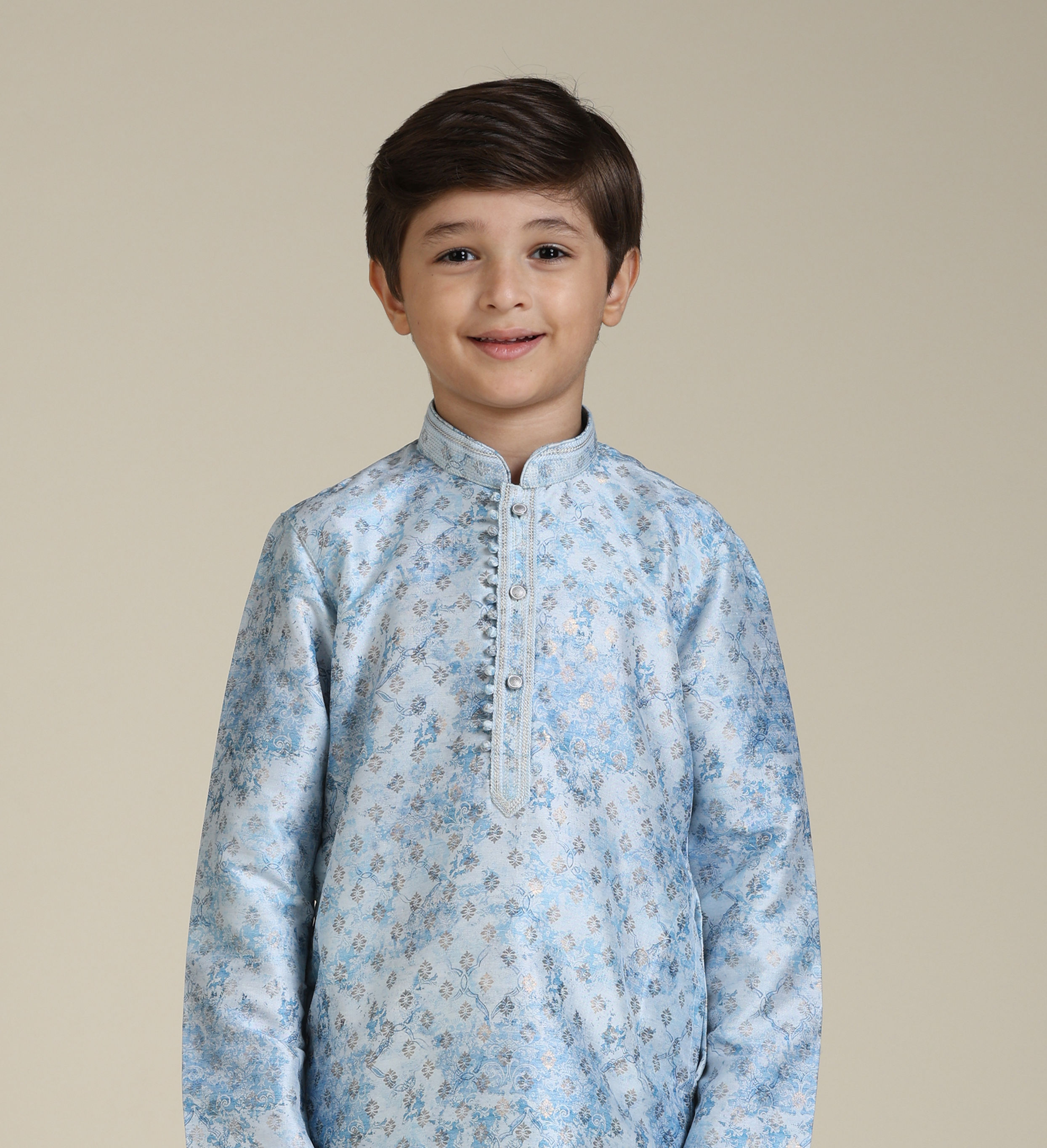 Manyavar Boys Boys Ice Blue Abstract Printed Kurta Set with Buta Pattern