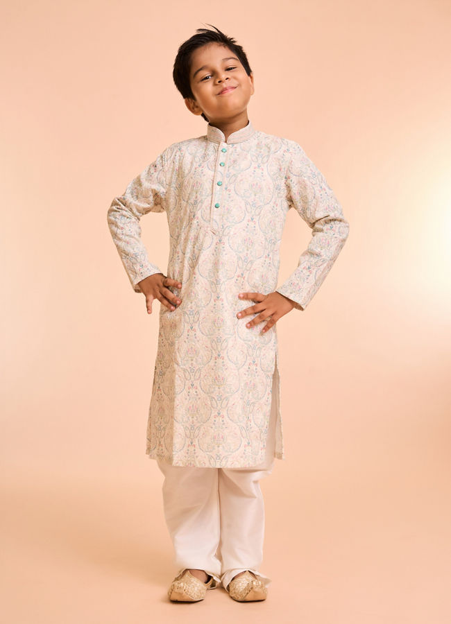 Manyavar Boys Prismatic Pista Green Kurta Pajama Set