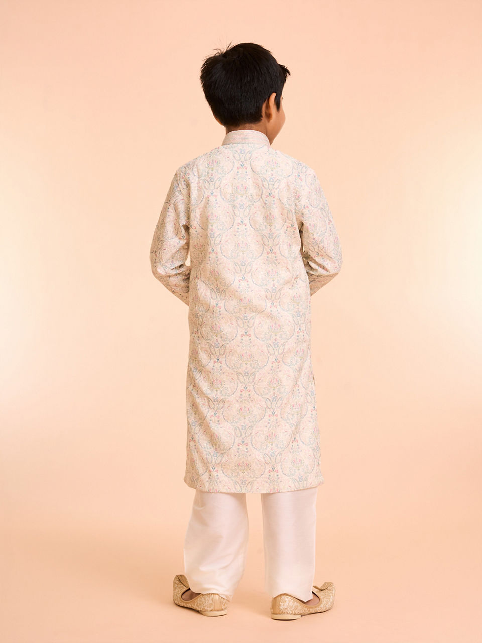 Manyavar Boys Prismatic Pista Green Kurta Pajama Set