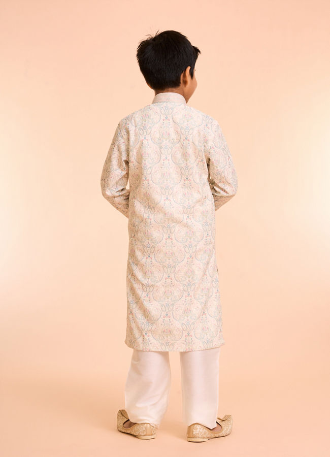 Manyavar Boys Prismatic Pista Green Kurta Pajama Set