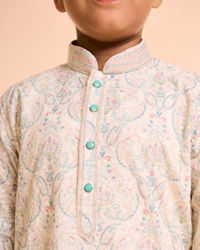 Manyavar Boys Prismatic Pista Green Kurta Pajama Set