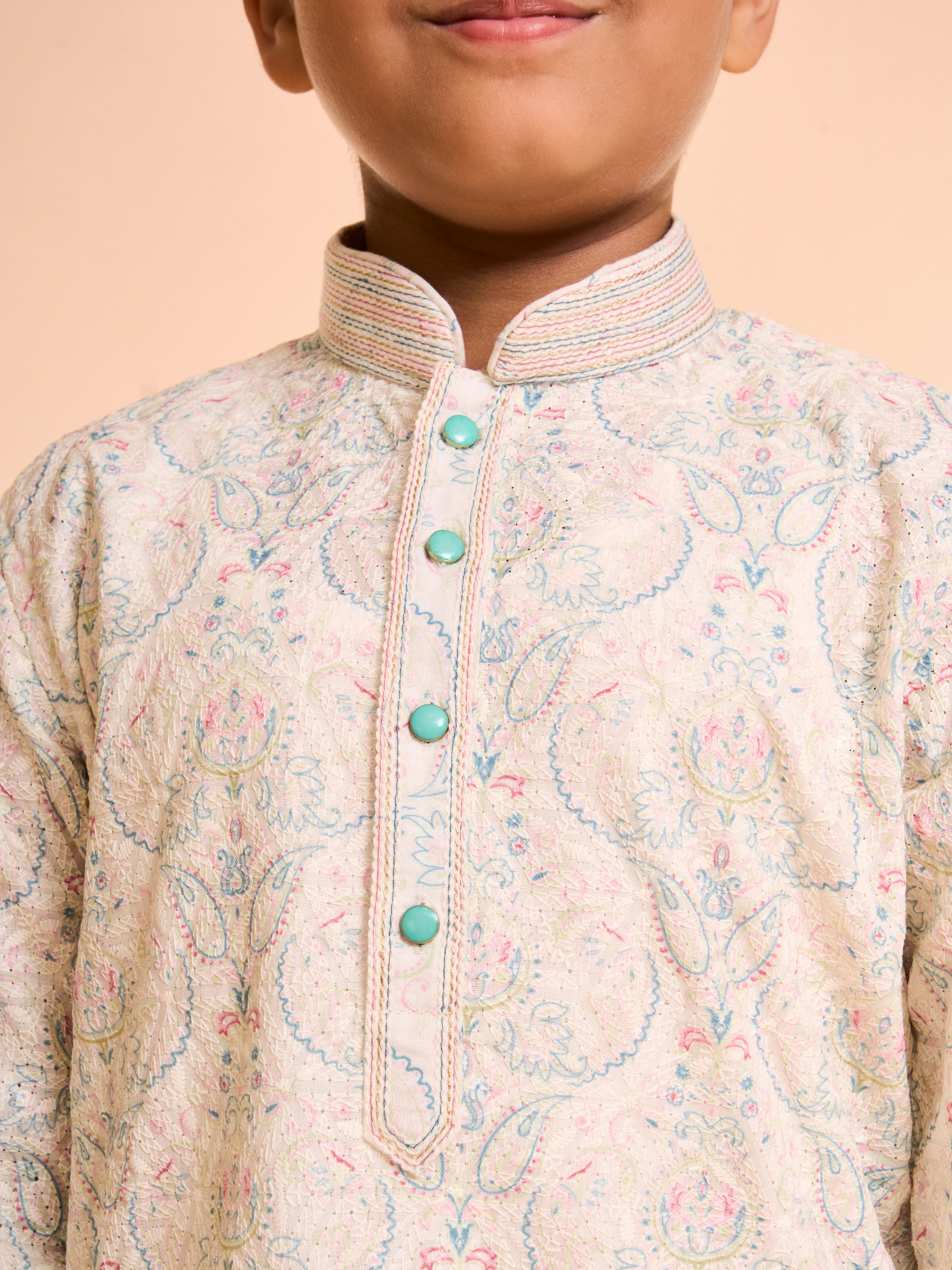 Manyavar Boys Prismatic Pista Green Kurta Pajama Set