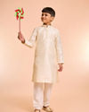 Manyavar Boys Charming Cream Art Silk Kurta Pyjama