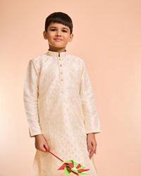 Manyavar Boys Charming Cream Art Silk Kurta Pyjama