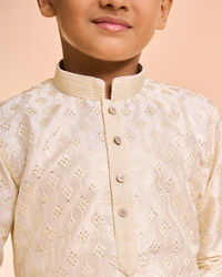 Manyavar Boys Charming Cream Art Silk Kurta Pyjama
