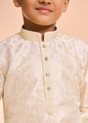 Manyavar Boys Charming Cream Art Silk Kurta Pyjama