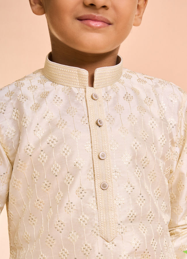 Manyavar Boys Charming Cream Kurta Pyjama