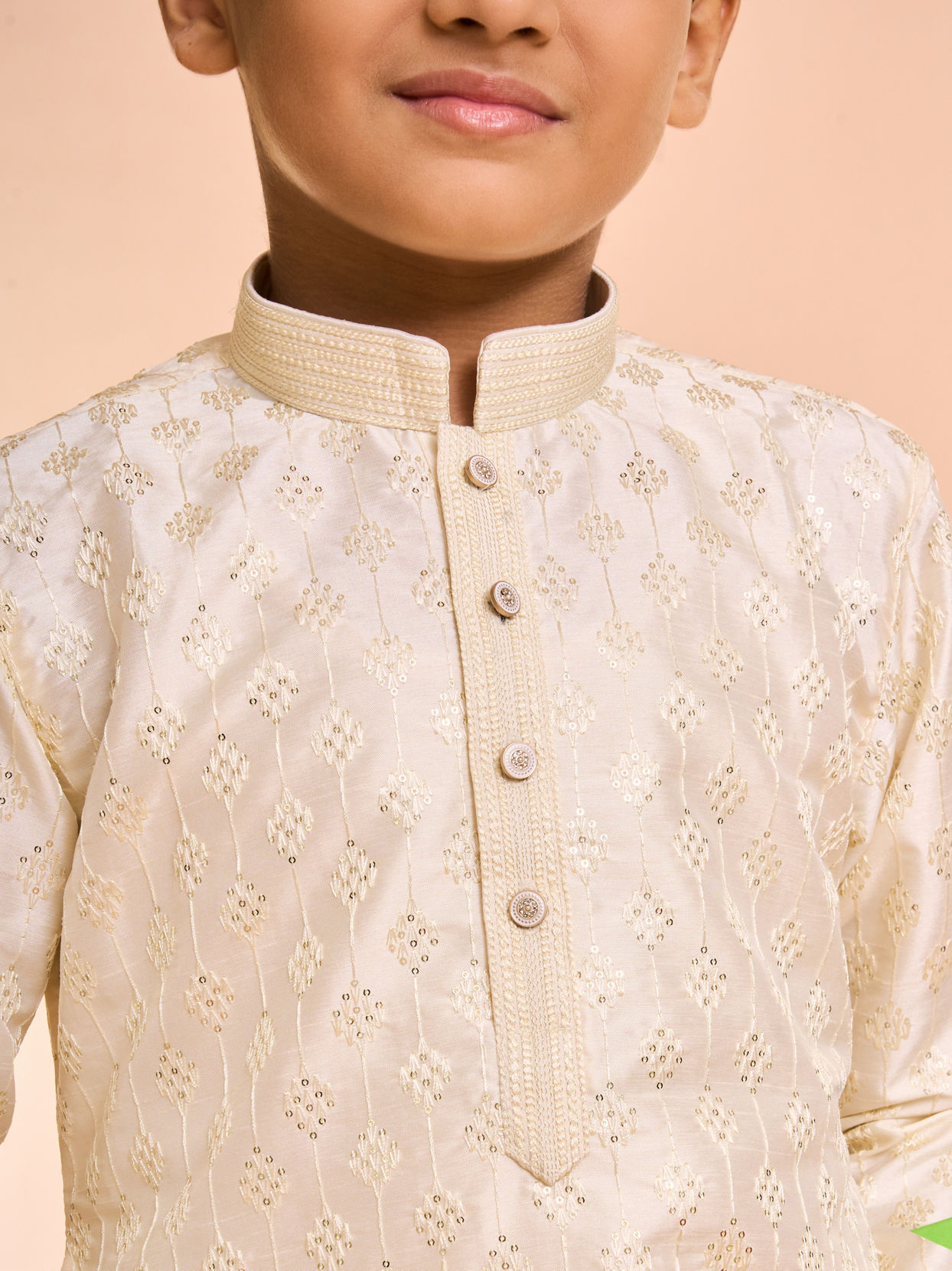 Manyavar Boys Charming Cream Kurta Pyjama