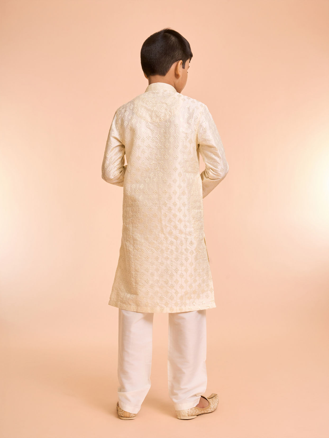 Manyavar Boys Charming Cream Art Silk Kurta Pyjama
