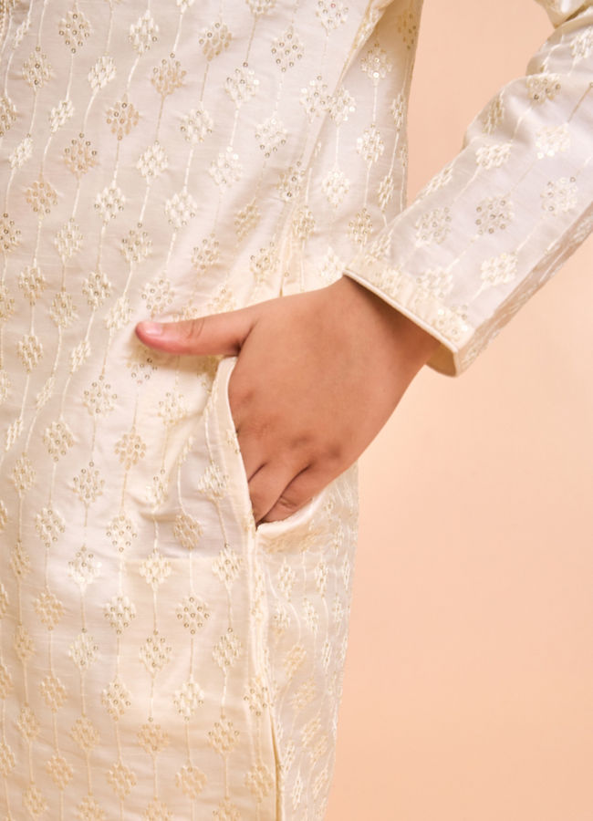 Manyavar Boys Charming Cream Art Silk Kurta Pyjama