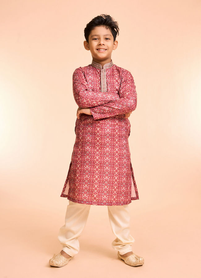 Manyavar Boys Maroon Elegance Kurta Pajama