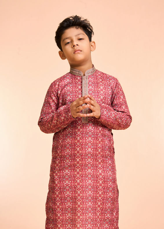Manyavar Boys Maroon Elegance Kurta Pajama