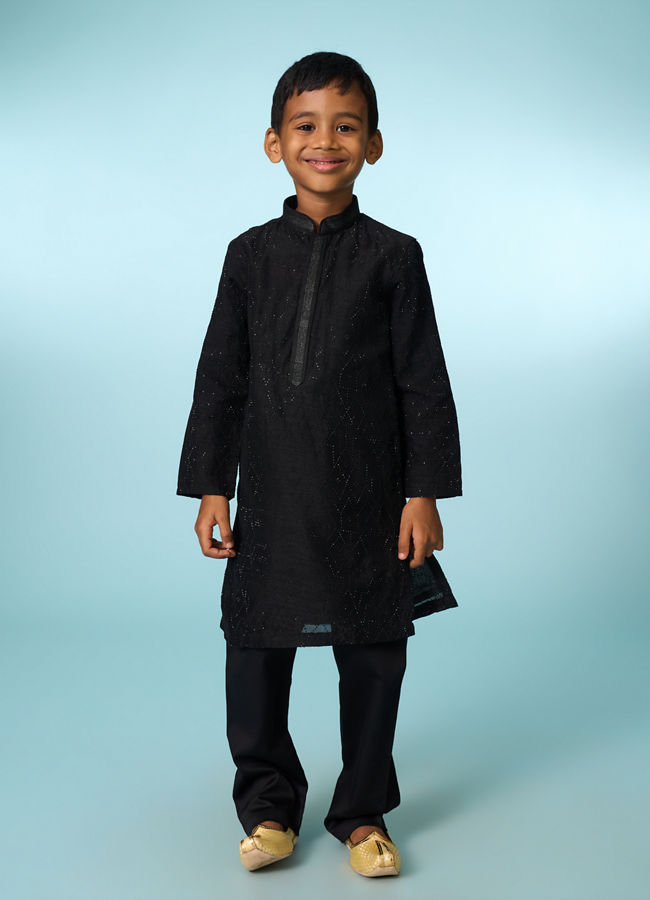 Manyavar Boys Classic Black Kurta Pajama Set