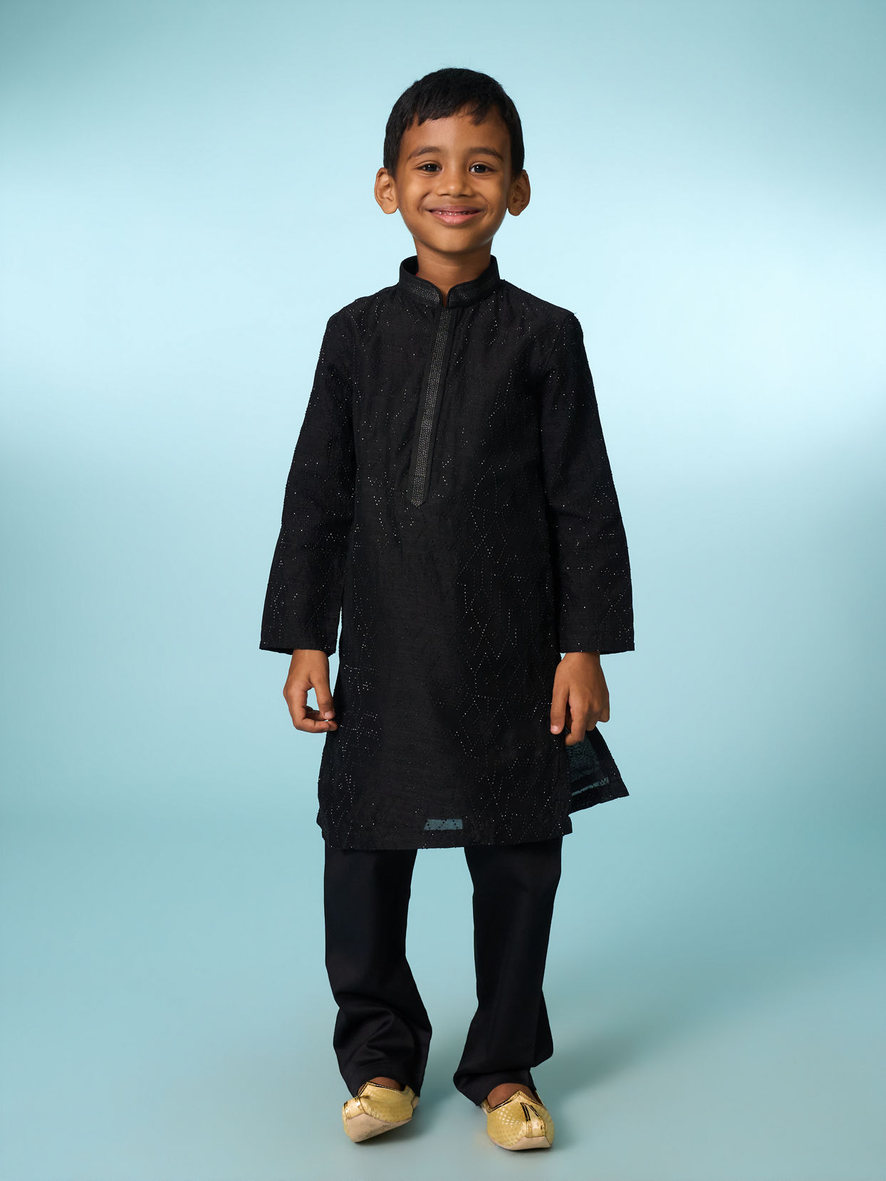 Manyavar Boys Classic Black Kurta Pajama Set