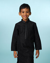 Manyavar Boys Classic Black Kurta Pajama Set