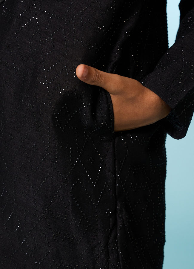 Manyavar Boys Classic Black Kurta Pajama Set