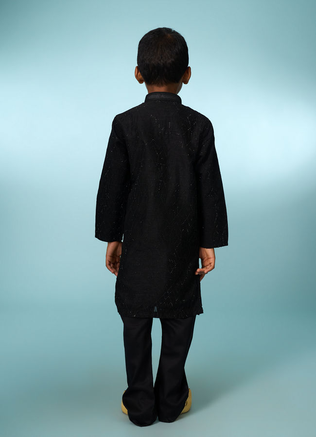 Manyavar Boys Classic Black Kurta Pajama Set