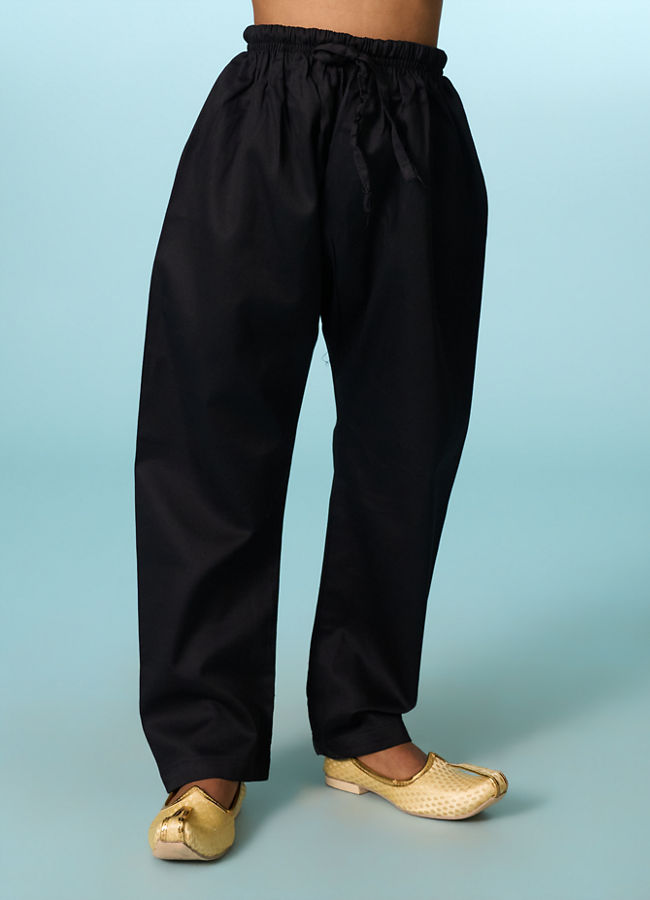 Manyavar Boys Classic Black Kurta Pajama Set