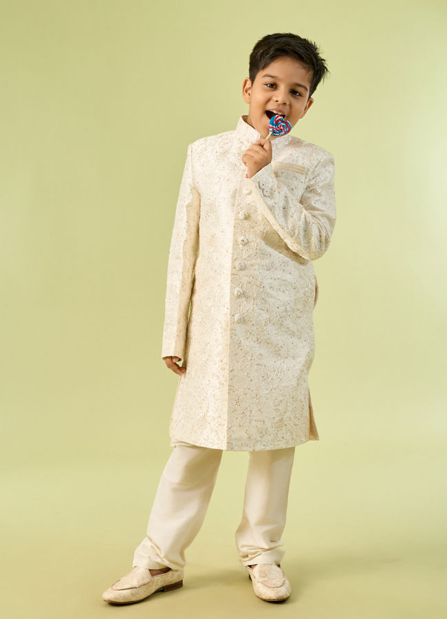 Manyavar Boys Cream Colored Sherwani Ensemble