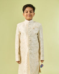 Manyavar Boys Cream Colored Sherwani Ensemble