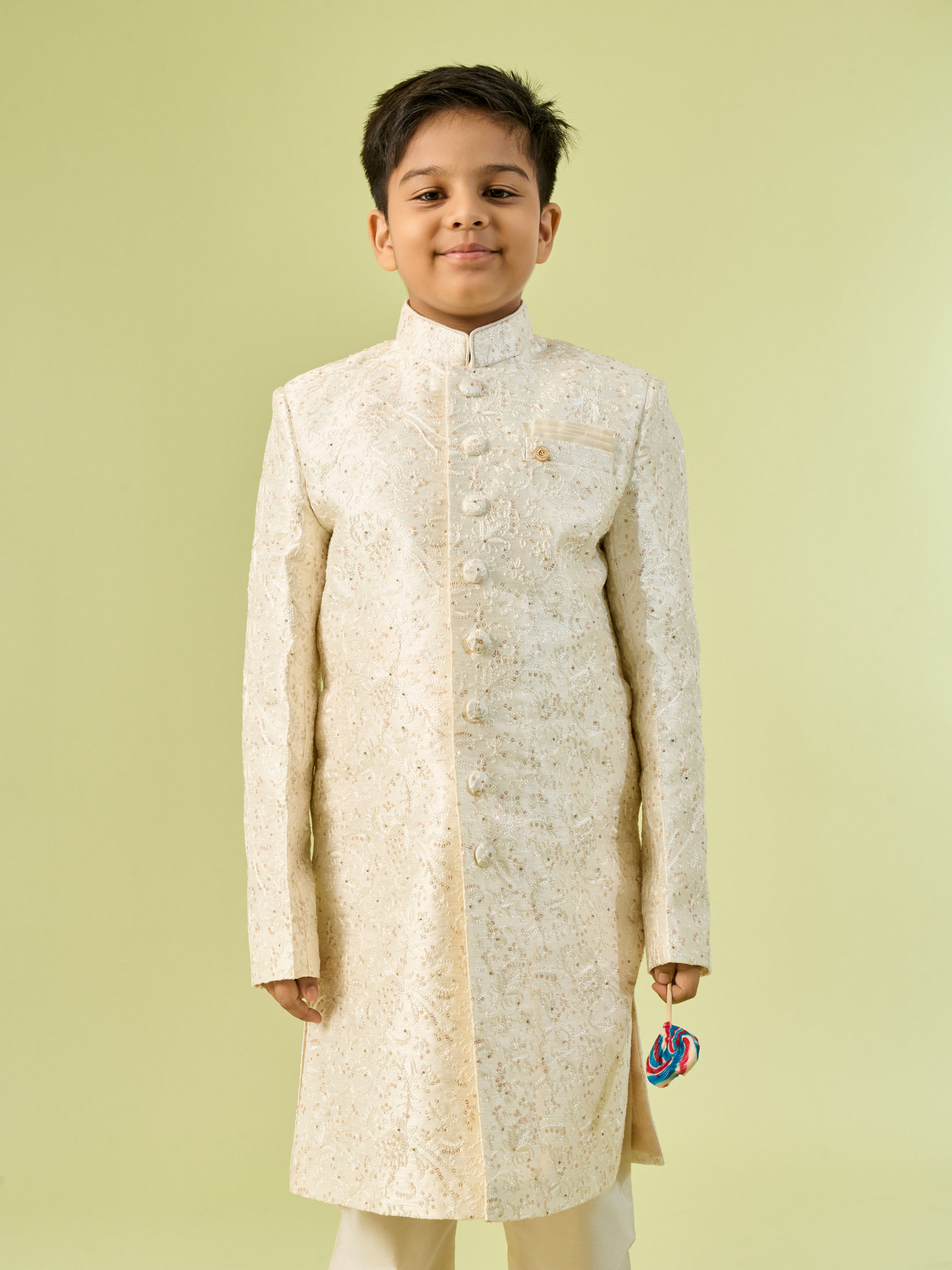 Manyavar Boys Cream Colored Sherwani Ensemble