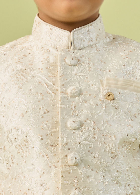 Manyavar Boys Cream Colored Sherwani Ensemble