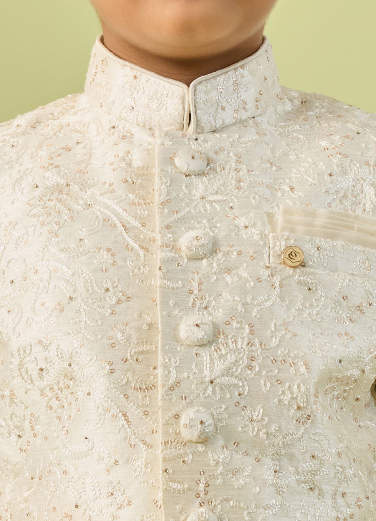 Manyavar Boys Cream Colored Sherwani Ensemble