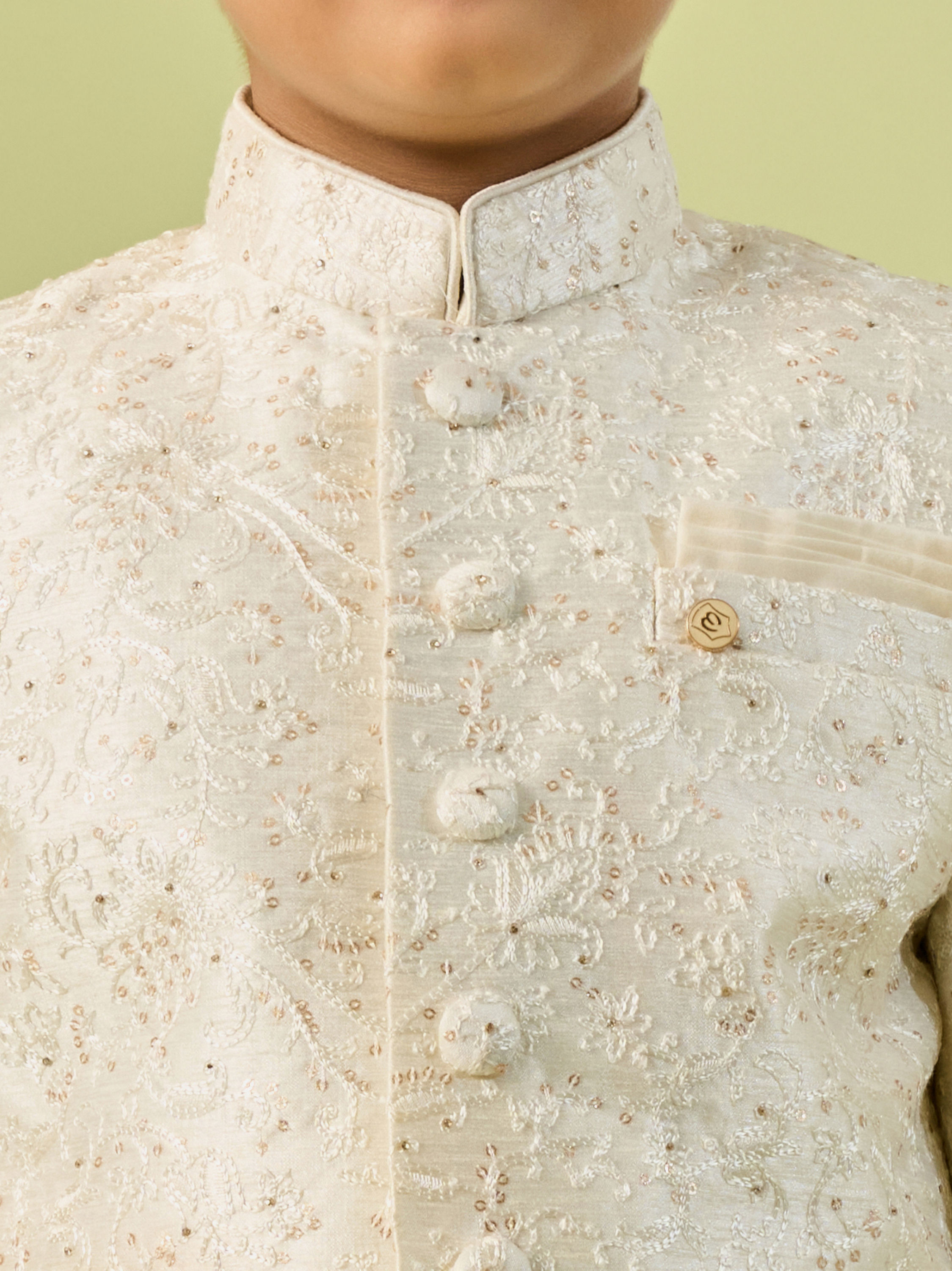 Manyavar Boys Cream Colored Sherwani Ensemble