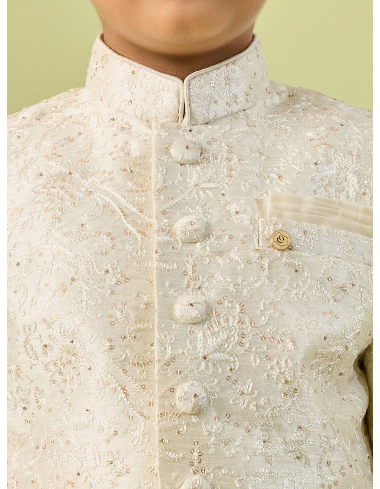 Manyavar Boys Cream Colored Sherwani Ensemble