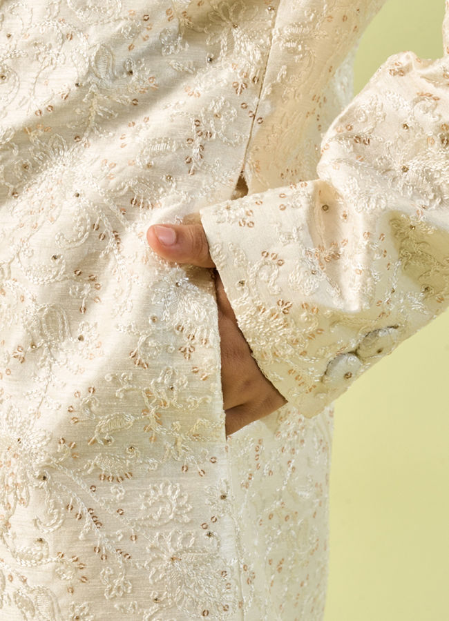Manyavar Boys Cream Colored Sherwani Ensemble