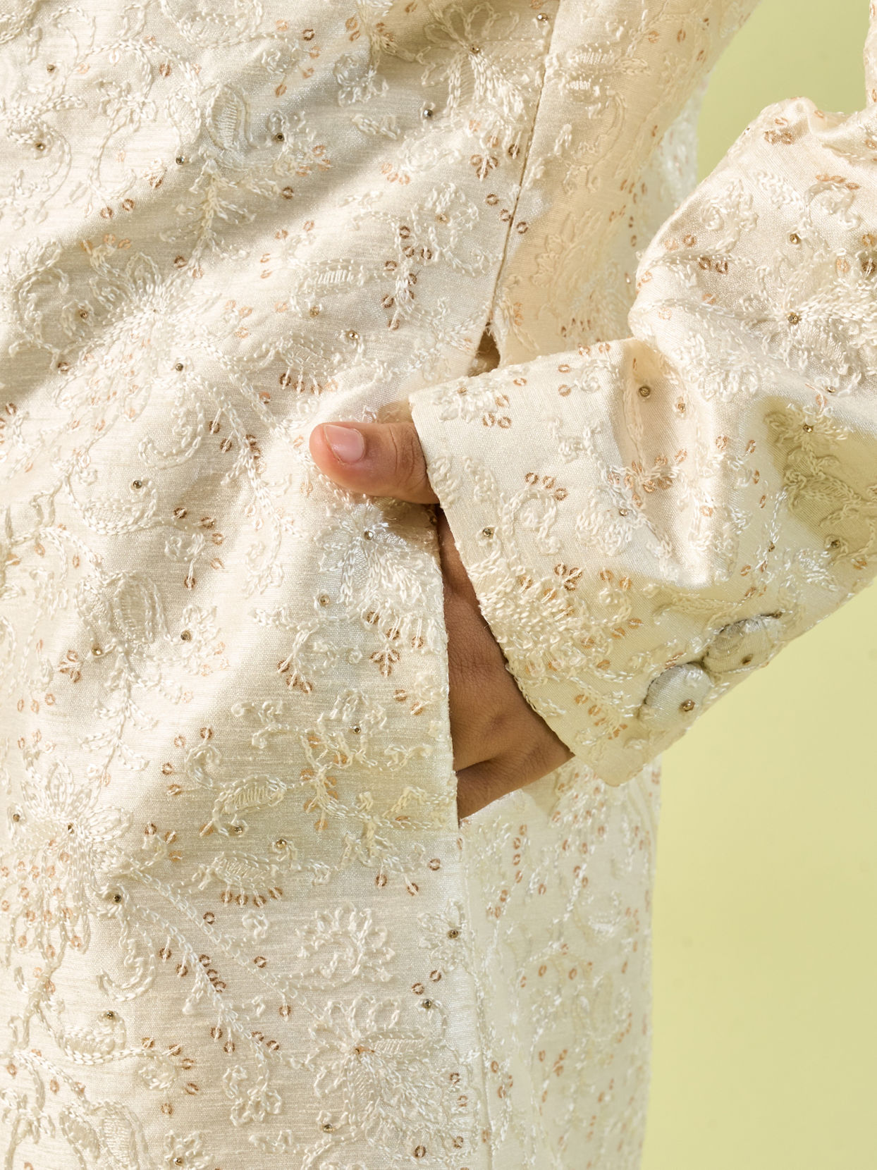 Manyavar Boys Cream Colored Sherwani Ensemble