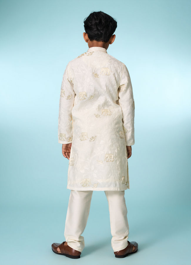 Manyavar Boys Cream Kurta Pajama Set