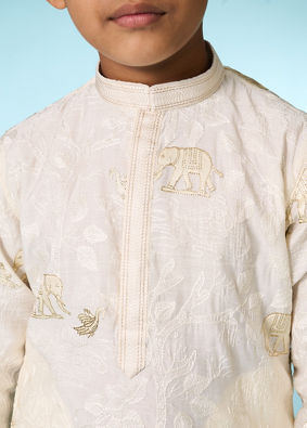 Manyavar Boys Cream Embroidered Straight Kurta Pajama