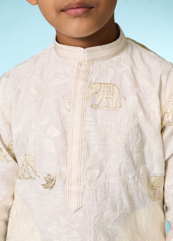 Manyavar Boys Cream Kurta Pajama Set