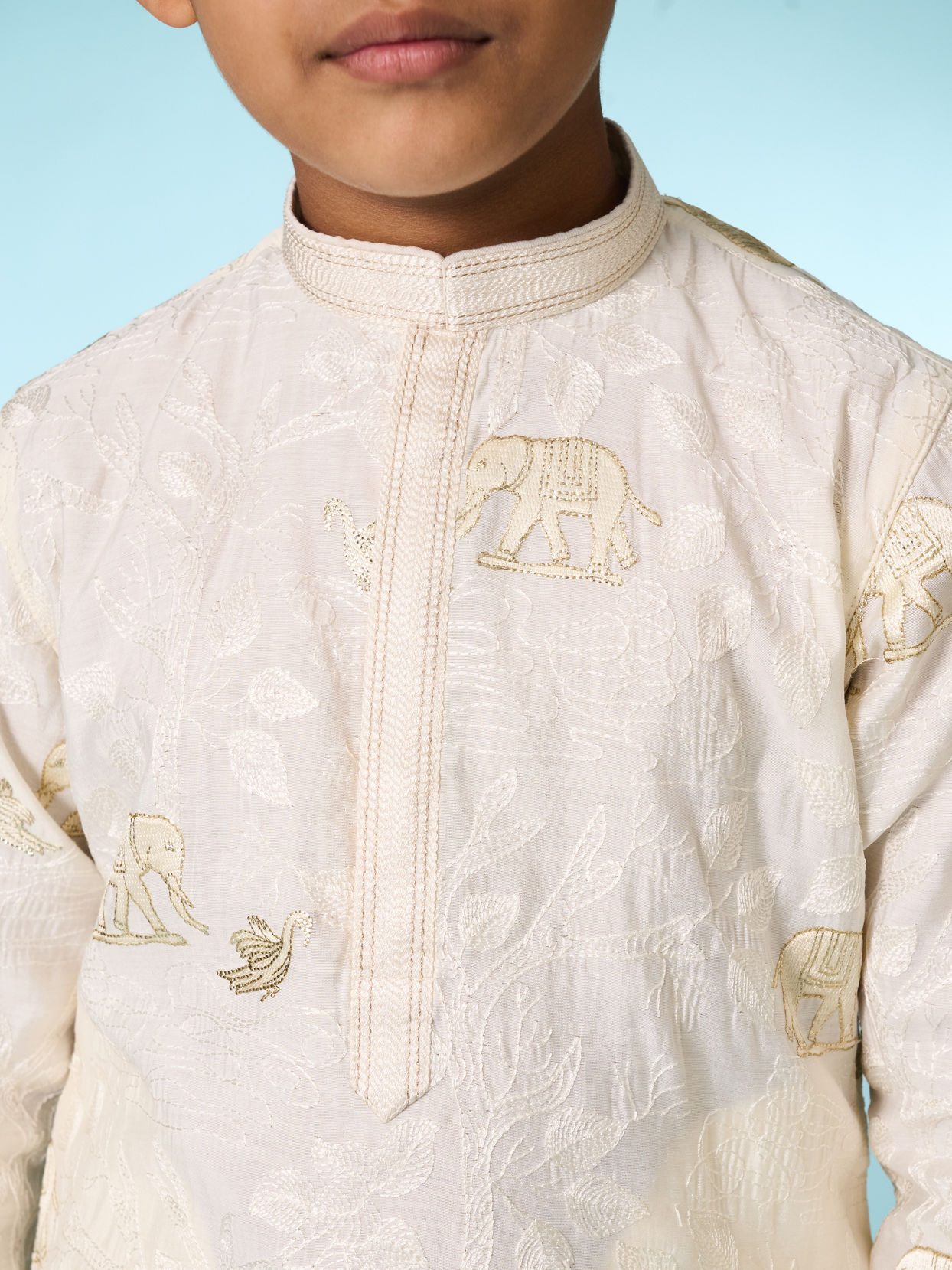 Manyavar Boys Cream Embroidered Straight Kurta Pajama