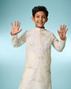 Manyavar Boys Cream Embroidered Straight Kurta Pajama