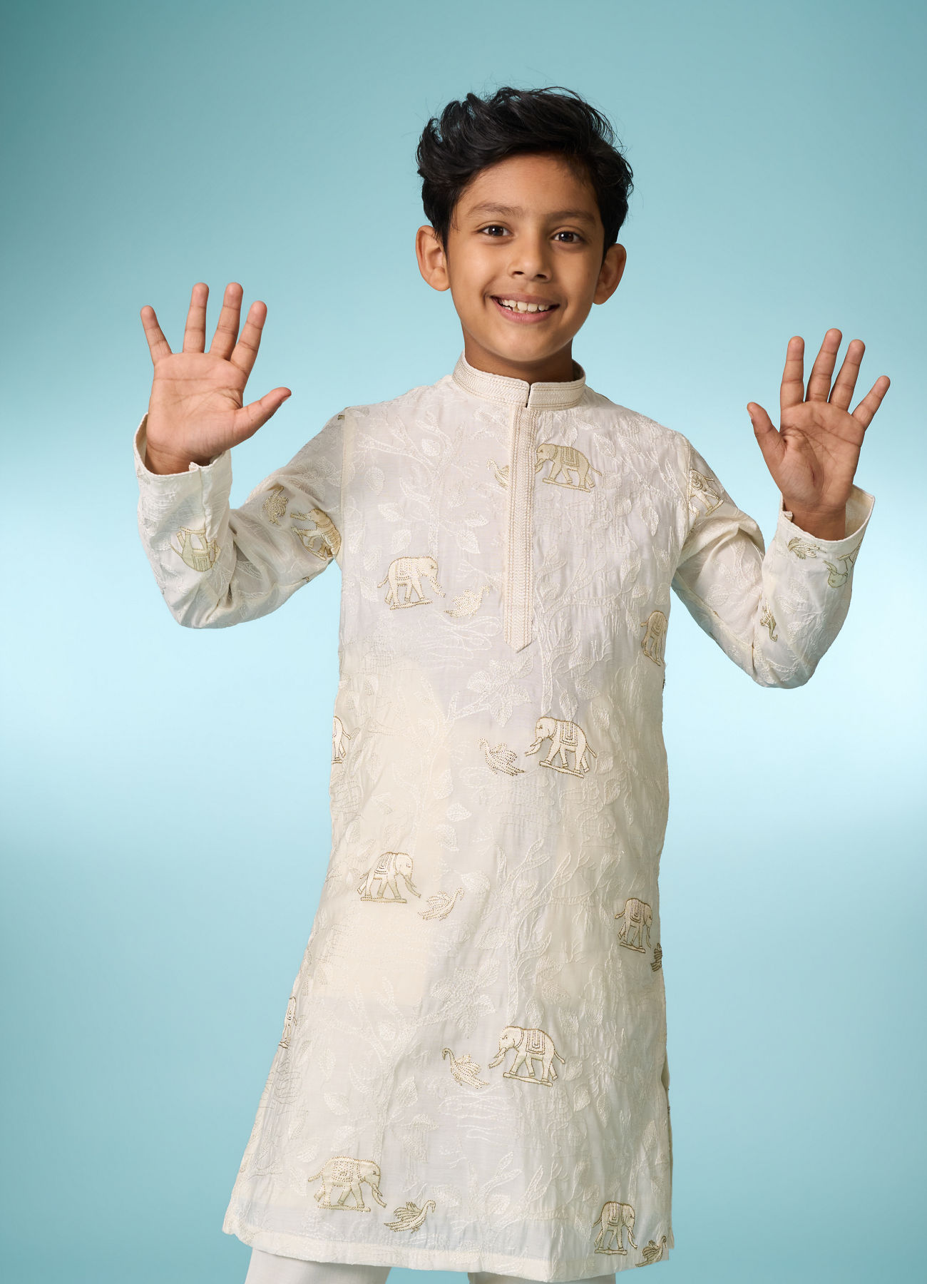 Manyavar Boys Cream Kurta Pajama Set