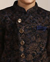 Manyavar Boys Boys Navy Blue Buti Patterned Angrakha Indo Western Set