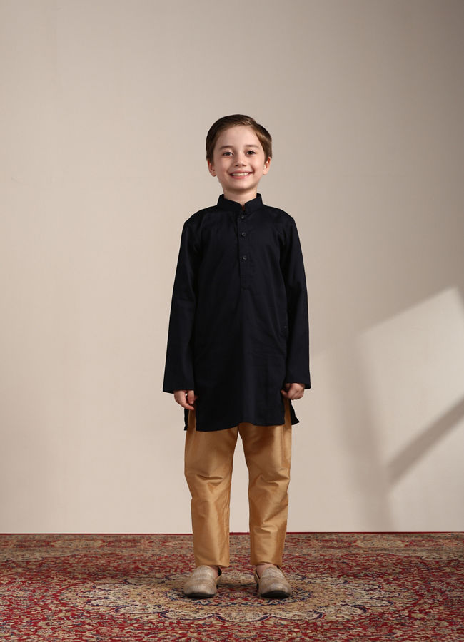 Manyavar Boys Boys Blue Paisley Patterned Angrakha Style Indo Western Set