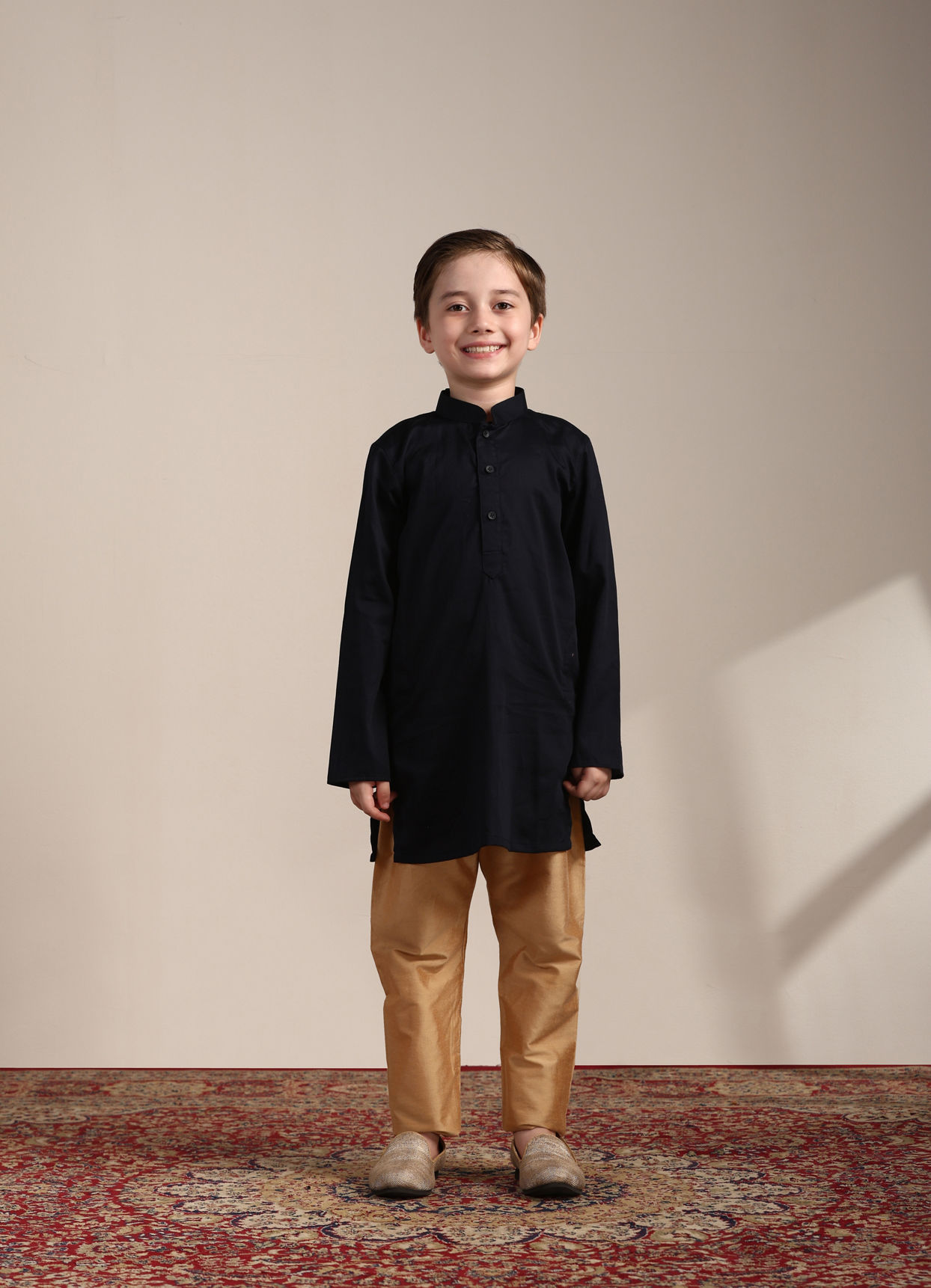 Manyavar Boys Boys Blue Paisley Patterned Angrakha Style Indo Western Set