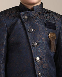 Manyavar Boys Boys Blue Paisley Patterned Angrakha Style Indo Western Set