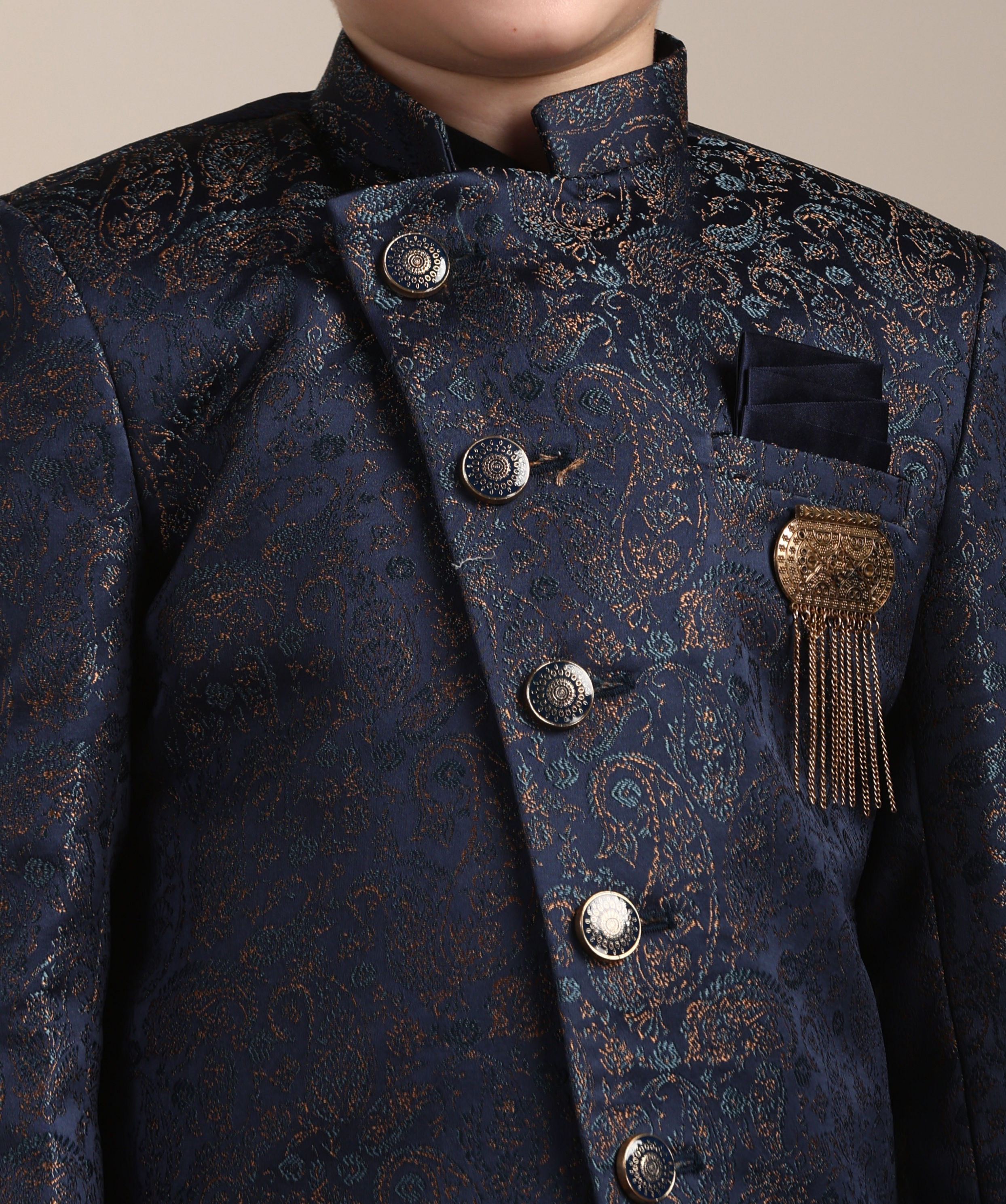 Manyavar Boys Boys Blue Paisley Patterned Angrakha Style Indo Western Set