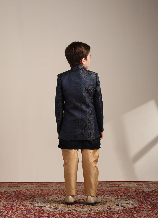 Manyavar Boys Boys Blue Paisley Patterned Angrakha Style Indo Western Set