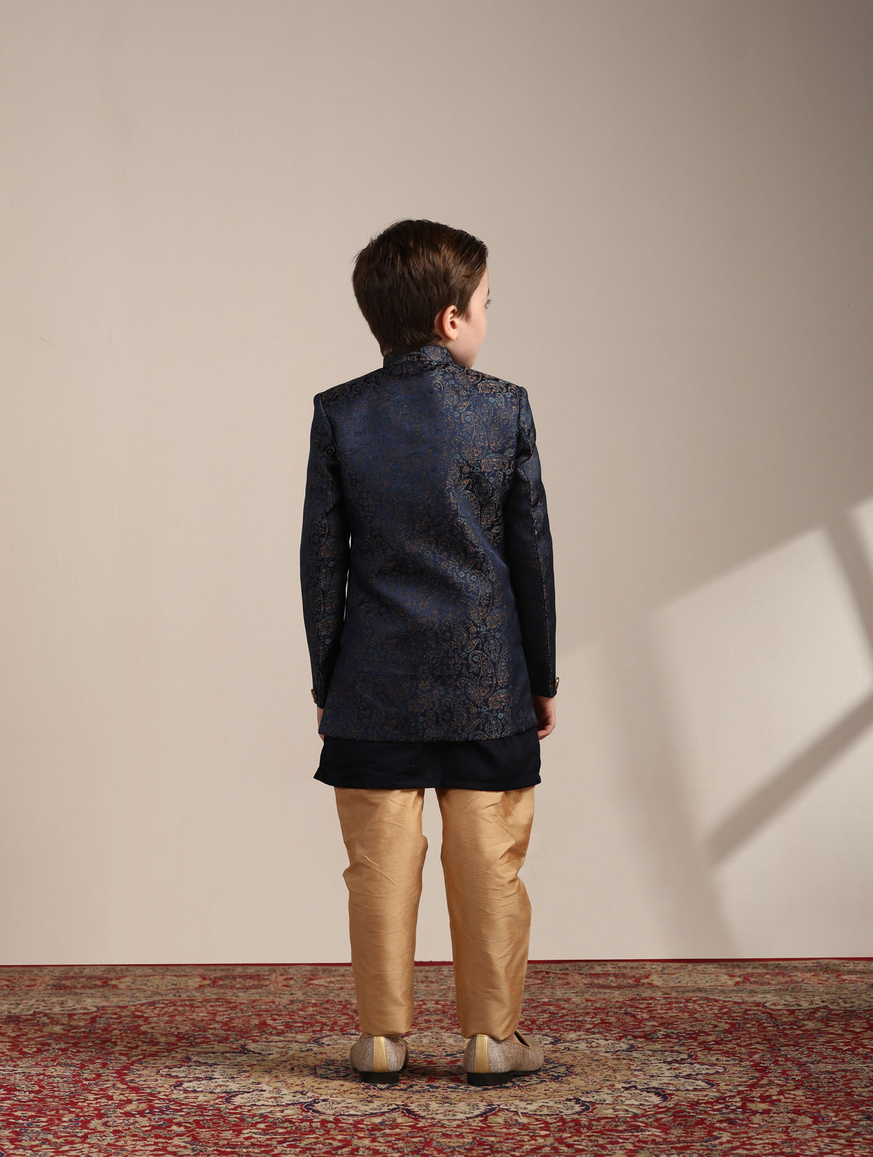 Manyavar Boys Boys Blue Paisley Patterned Angrakha Style Indo Western Set