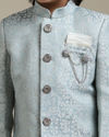 alt message - Manyavar Boys Boys Ice Blue Indo Western Set with Imperial Patterns in Brocade Weave image number 1